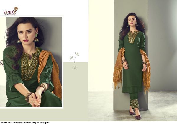 Vamika Presents  Ruhana Pure Viscos Silk Kurti With Pant And Dupatta Wholesale Rate In Surat