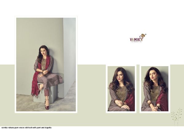 Vamika Presents  Ruhana Pure Viscos Silk Kurti With Pant And Dupatta Wholesale Rate In Surat
