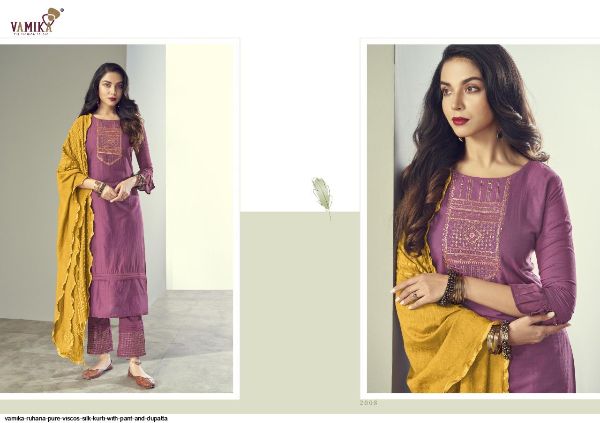 Vamika Presents  Ruhana Pure Viscos Silk Kurti With Pant And Dupatta Wholesale Rate In Surat