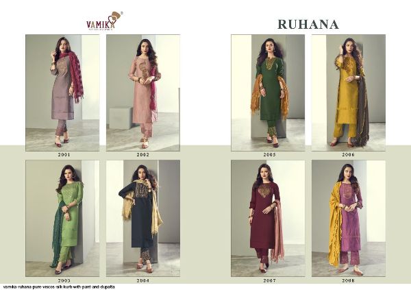 Vamika Presents  Ruhana Pure Viscos Silk Kurti With Pant And Dupatta Wholesale Rate In Surat