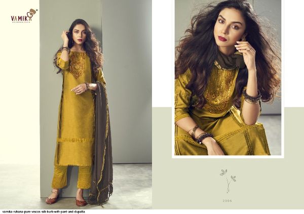 Vamika Presents  Ruhana Pure Viscos Silk Kurti With Pant And Dupatta Wholesale Rate In Surat