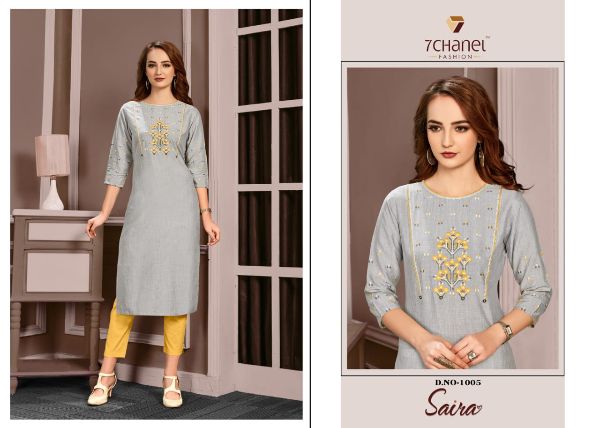 7 Chanel Presents Saira Fancy Emboridery Cotton Kurtis Catalouge Wholesale Rate In Surat - Sai Dresses