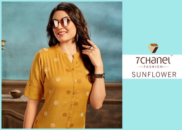 7 Channel Presents Sunflower Cotton Fancy Embroidery Designer Kurtis Wholesale Rate In Surat - Sai Dresses