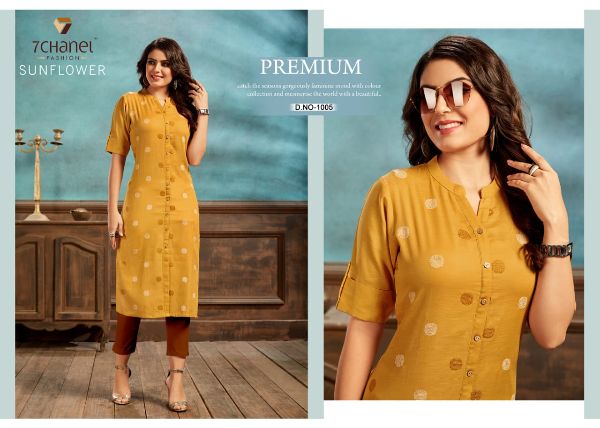 7 Channel Presents Sunflower Cotton Fancy Embroidery Designer Kurtis Wholesale Rate In Surat - Sai Dresses