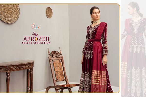 Shree Fabs Presnets Afrozeh Velvet Collection  Wholesale Rate In Surat - Sai Dresses