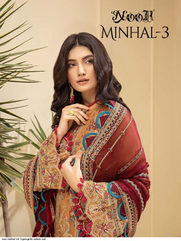 Noor Presnets  Minhal Vol 3 Georgette Salwar Suit Wholesale Rate In Surat - Sai Dresses Surat