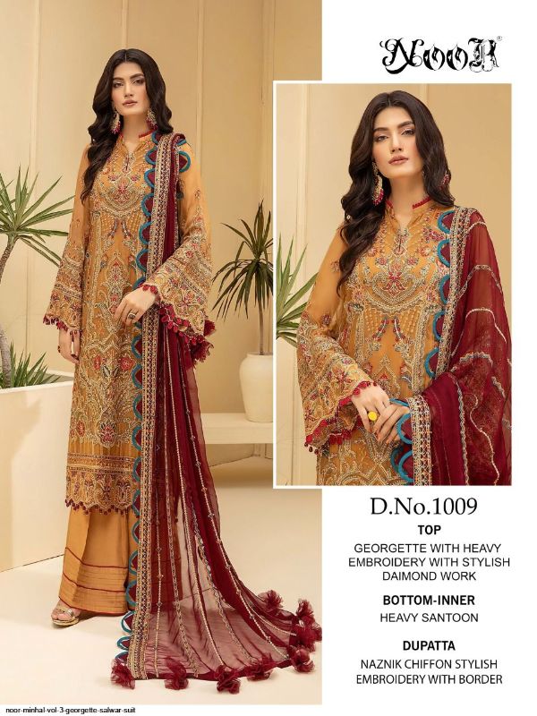 Noor Presnets  Minhal Vol 3 Georgette Salwar Suit Wholesale Rate In Surat - Sai Dresses Surat