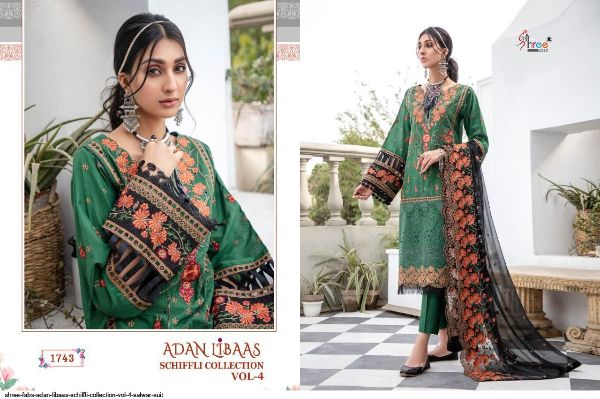 Shree Fabs Presnets Adan Libaas Schiffli Collection Vol 4 Nx Salwar Suit Wholesale Rate In Surat - Sai Dresses