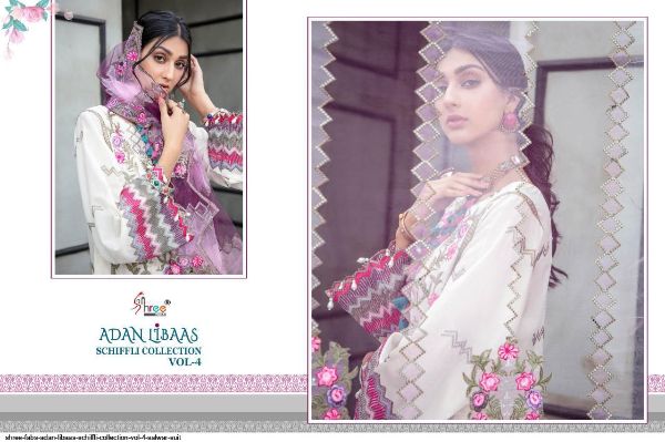 Shree Fabs Presnets Adan Libaas Schiffli Collection Vol 4 Nx Salwar Suit Wholesale Rate In Surat - Sai Dresses