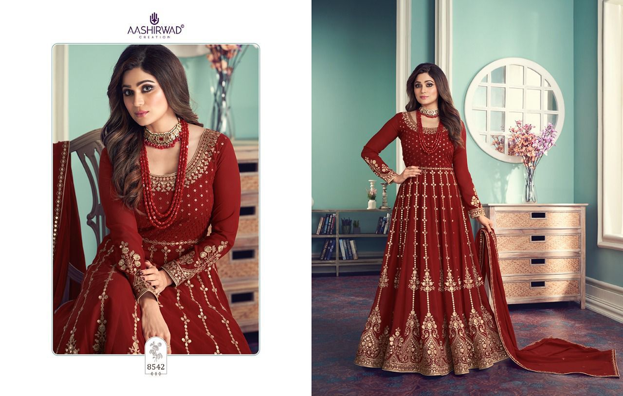 Aashirwad Presents  Gulnar Designer Functional Partywear Embroidery Georgette Beautiful Gowns Wholesale Rate In Surat