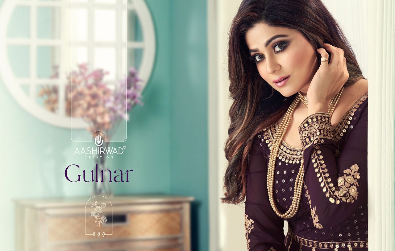 Aashirwad Presents  Gulnar Designer Functional Partywear Embroidery Georgette Beautiful Gowns Wholesale Rate In Surat