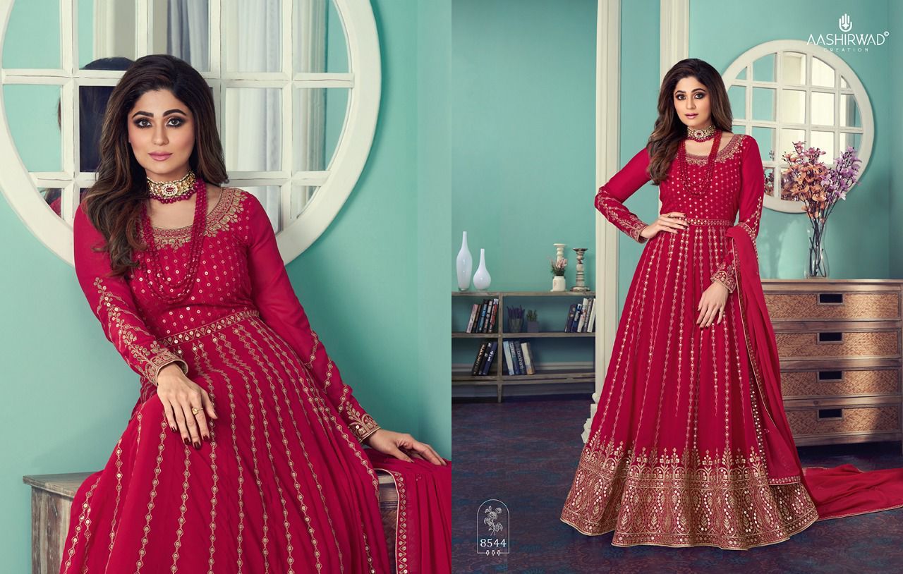 Aashirwad Presents  Gulnar Designer Functional Partywear Embroidery Georgette Beautiful Gowns Wholesale Rate In Surat