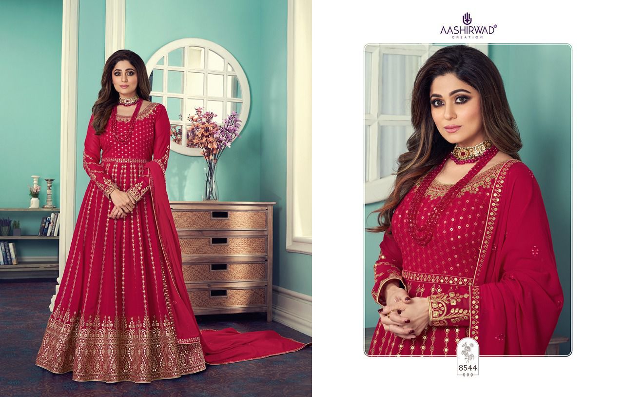 Aashirwad Presents  Gulnar Designer Functional Partywear Embroidery Georgette Beautiful Gowns Wholesale Rate In Surat