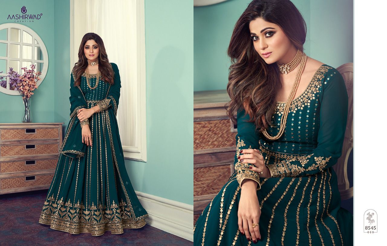 Aashirwad Presents  Gulnar Designer Functional Partywear Embroidery Georgette Beautiful Gowns Wholesale Rate In Surat