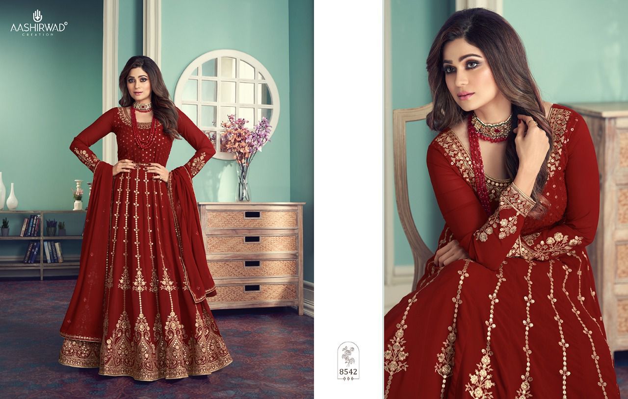 Aashirwad Presents  Gulnar Designer Functional Partywear Embroidery Georgette Beautiful Gowns Wholesale Rate In Surat