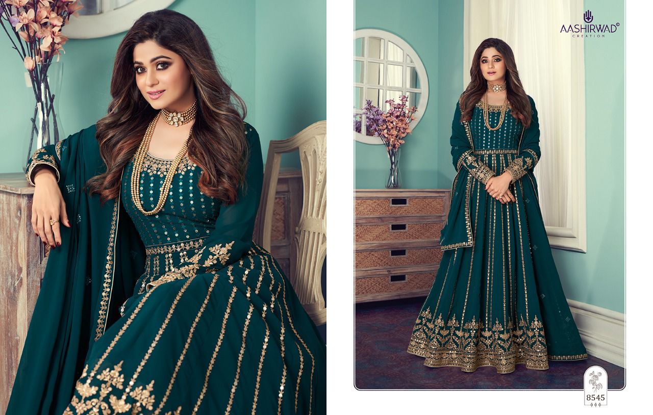 Aashirwad Presents  Gulnar Designer Functional Partywear Embroidery Georgette Beautiful Gowns Wholesale Rate In Surat