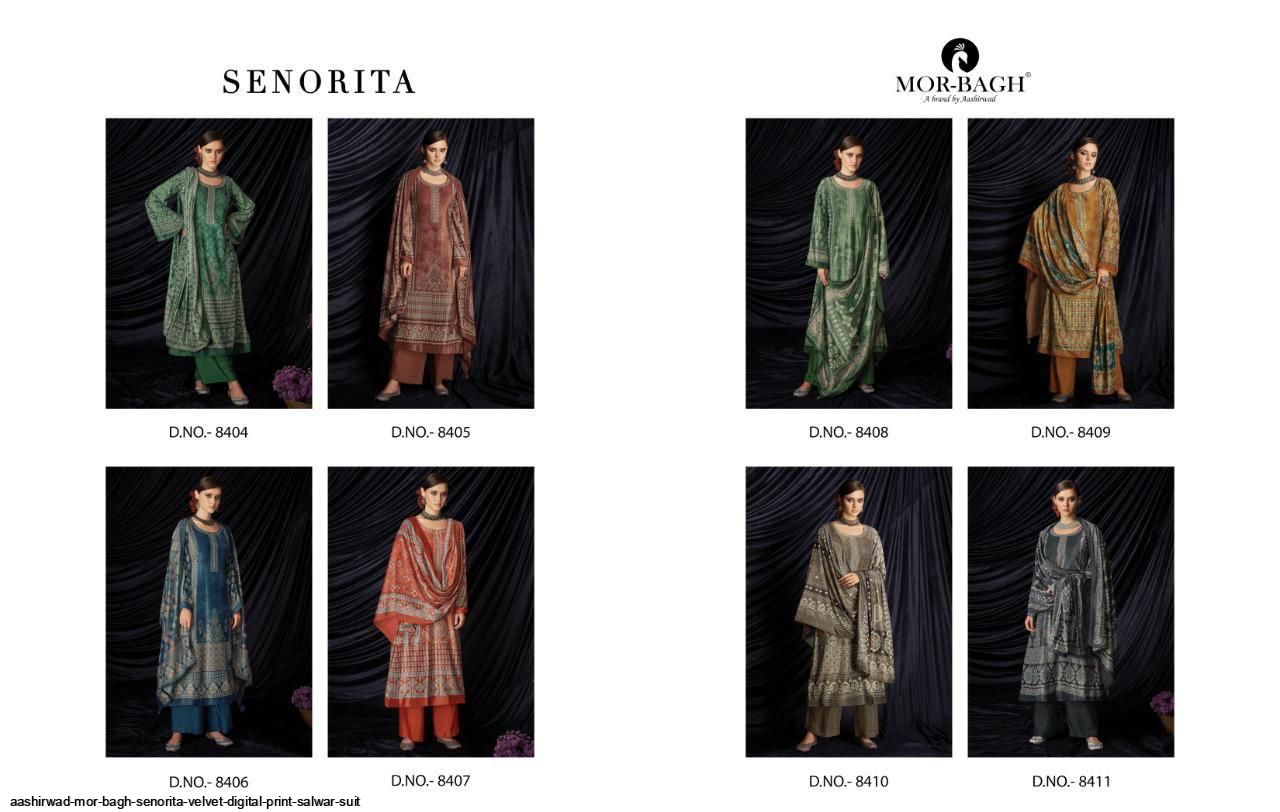 Aashirwad Resnets  Mor Bagh Senorita Velvet Digital Print Salwar Suit Wholesale Rate In Surat - Sai Dresses