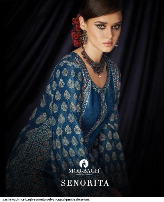 Aashirwad Resnets  Mor Bagh Senorita Velvet Digital Print Salwar Suit Wholesale Rate In Surat - Sai Dresses