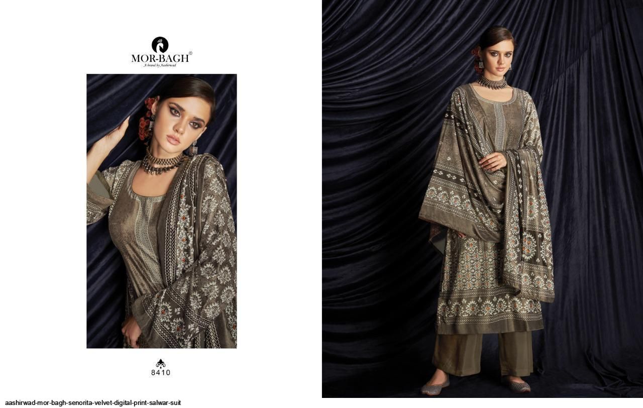 Aashirwad Resnets  Mor Bagh Senorita Velvet Digital Print Salwar Suit Wholesale Rate In Surat - Sai Dresses