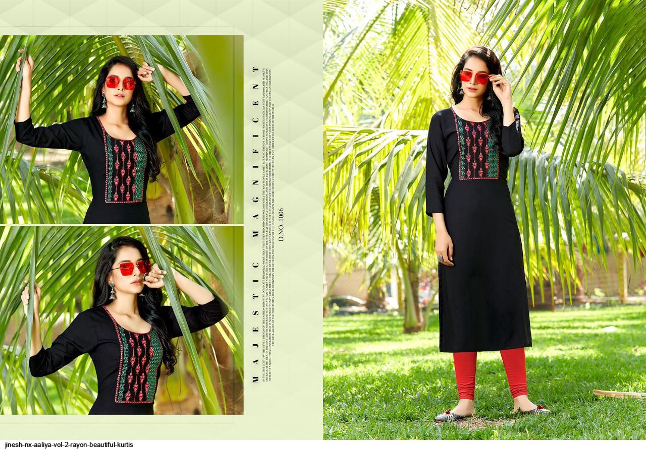 Jinesh Nx Presents  Aaliya Vol 2 Rayon Beautiful Kurtis Wholesale Rate Surat - Sai Dresses