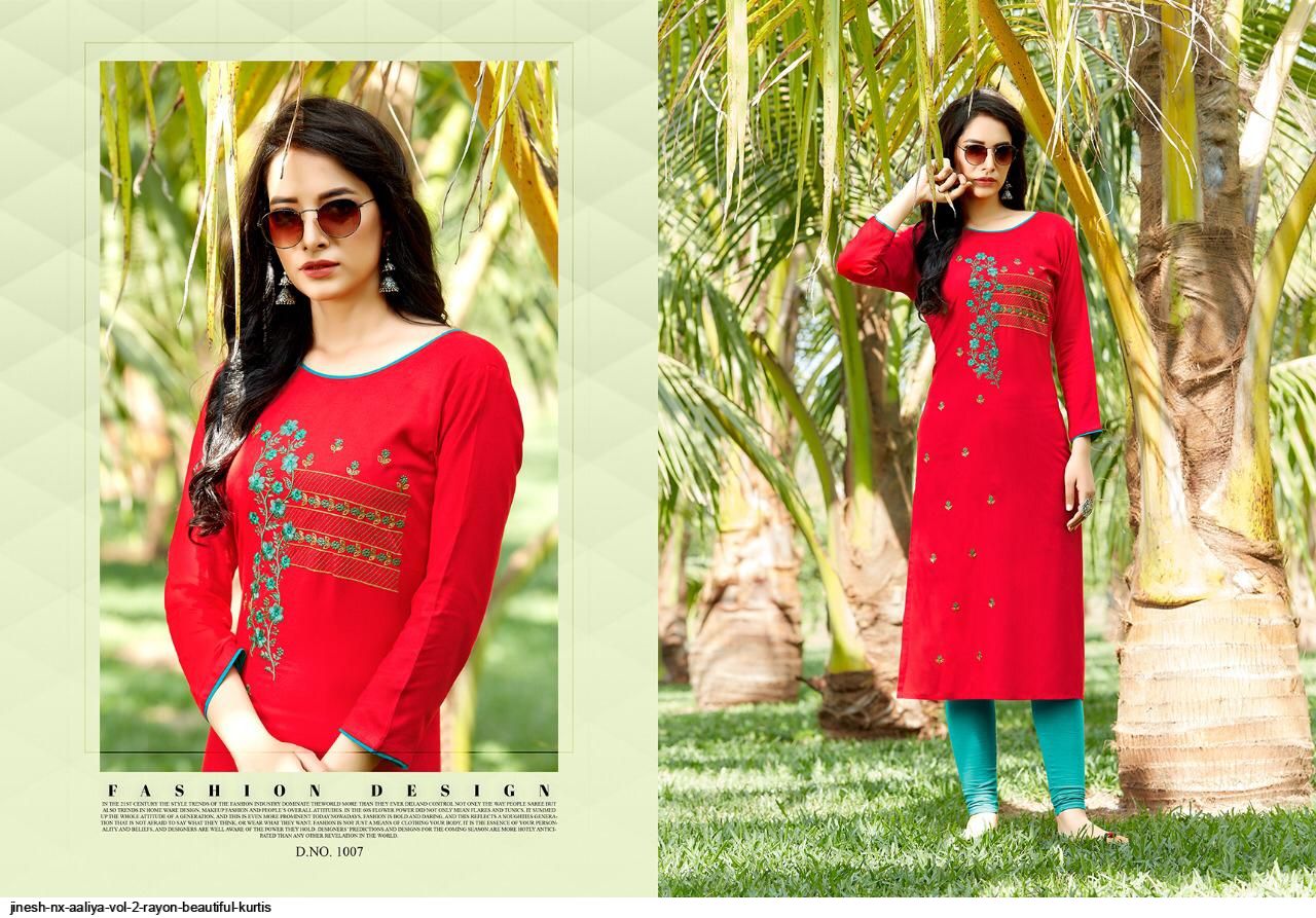 Jinesh Nx Presents  Aaliya Vol 2 Rayon Beautiful Kurtis Wholesale Rate Surat - Sai Dresses