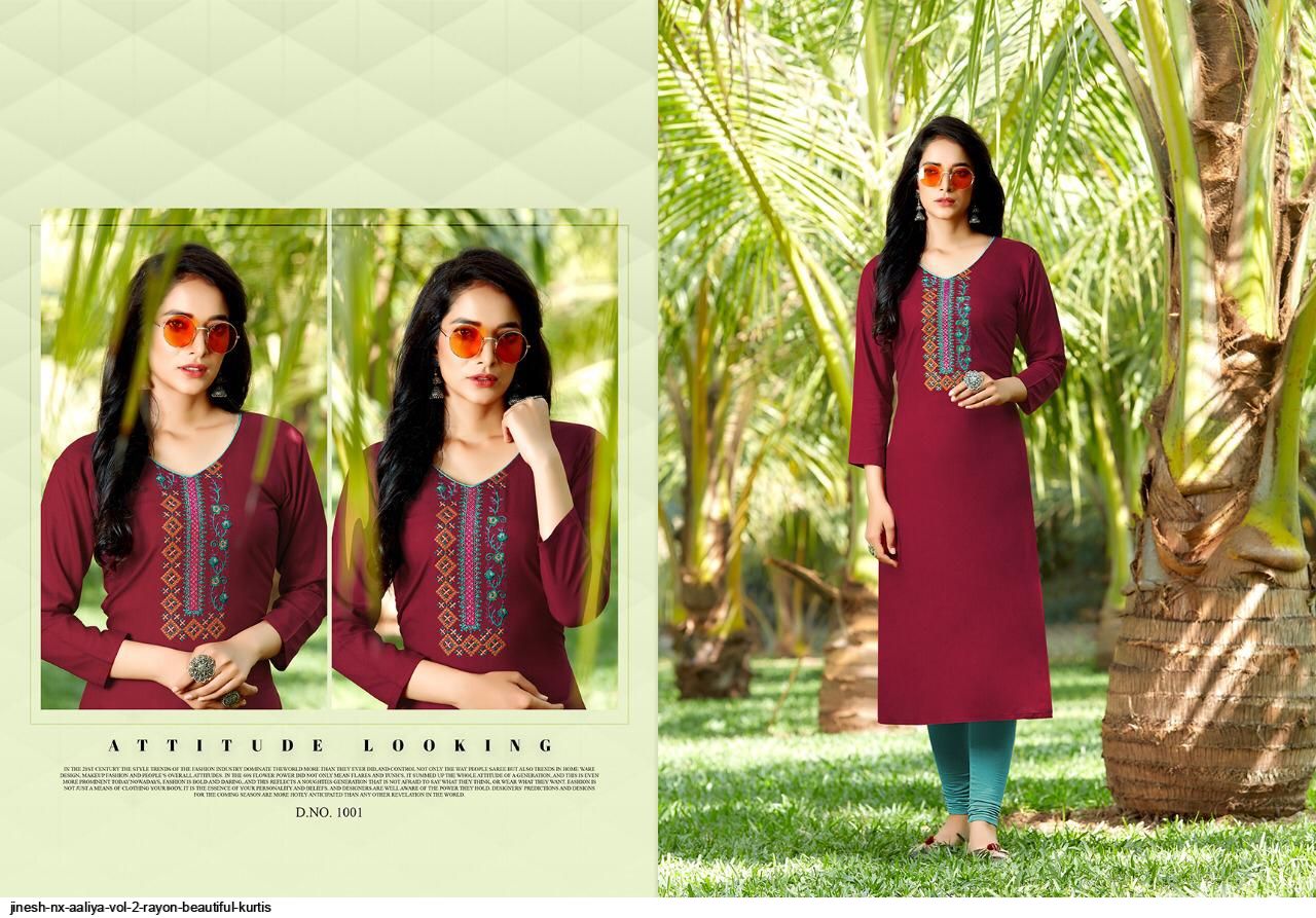 Jinesh Nx Presents  Aaliya Vol 2 Rayon Beautiful Kurtis Wholesale Rate Surat - Sai Dresses