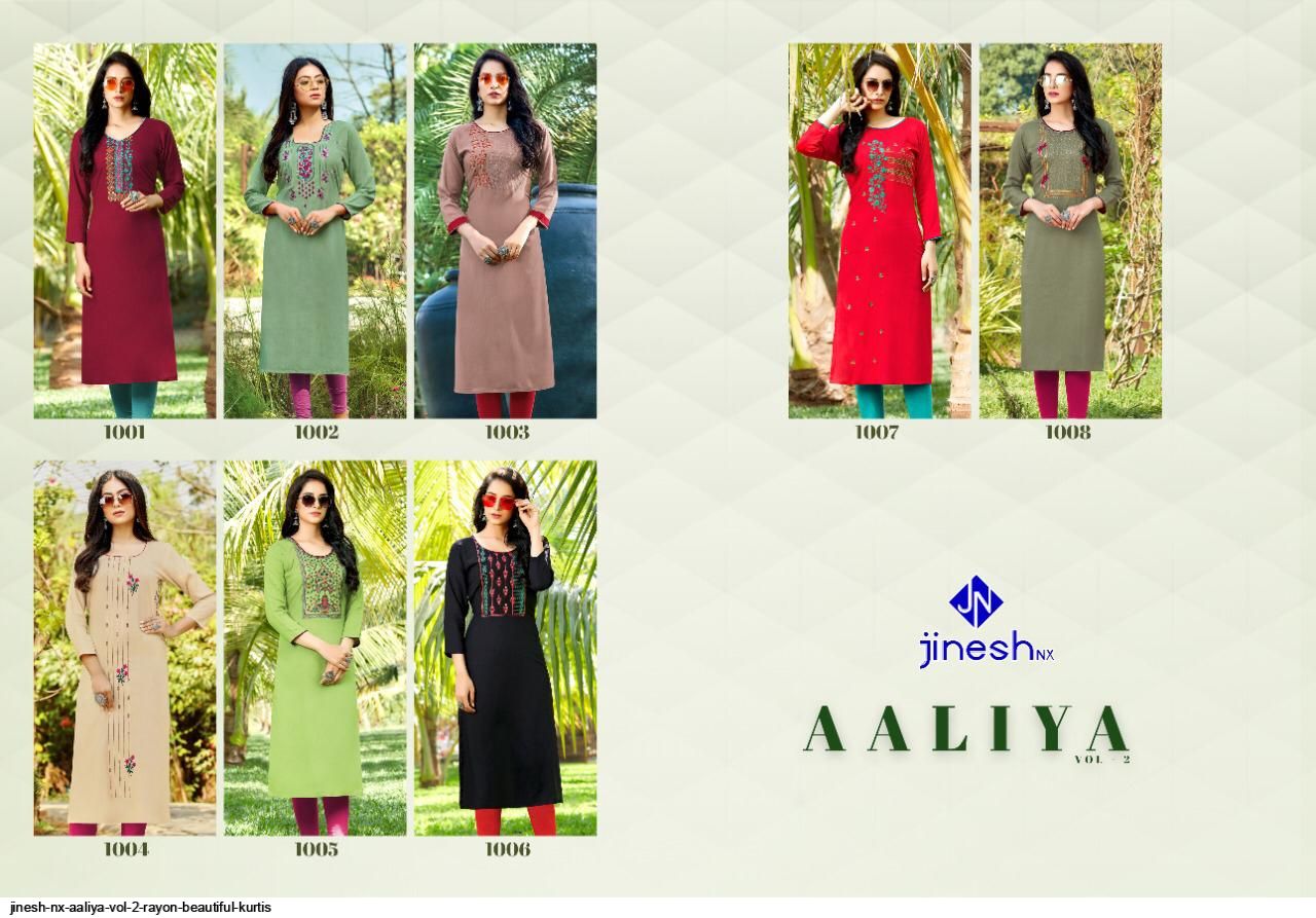 Jinesh Nx Presents  Aaliya Vol 2 Rayon Beautiful Kurtis Wholesale Rate Surat - Sai Dresses