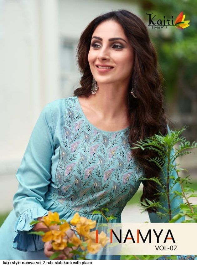 Kajri Style Presnets  Namya Vol 2 Rubi Slub Kurti With Plazo Wholesale Rate In Surat - Sai Dresses