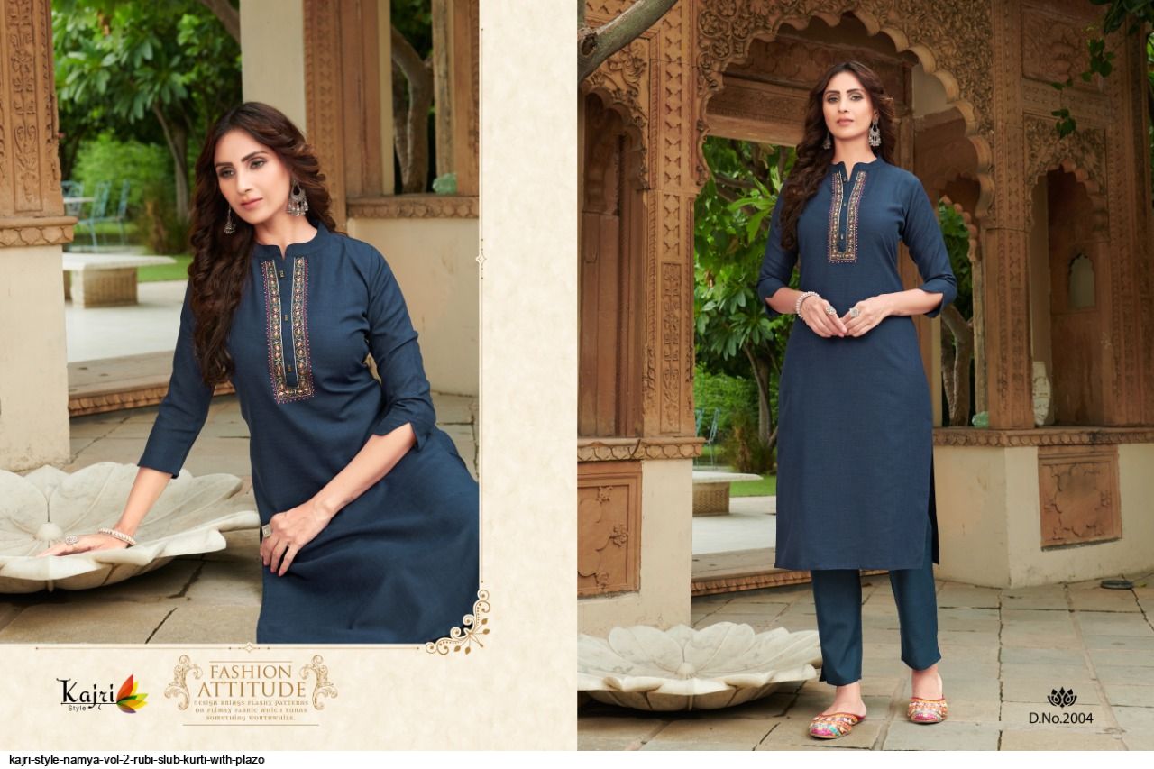 Kajri Style Presnets  Namya Vol 2 Rubi Slub Kurti With Plazo Wholesale Rate In Surat - Sai Dresses