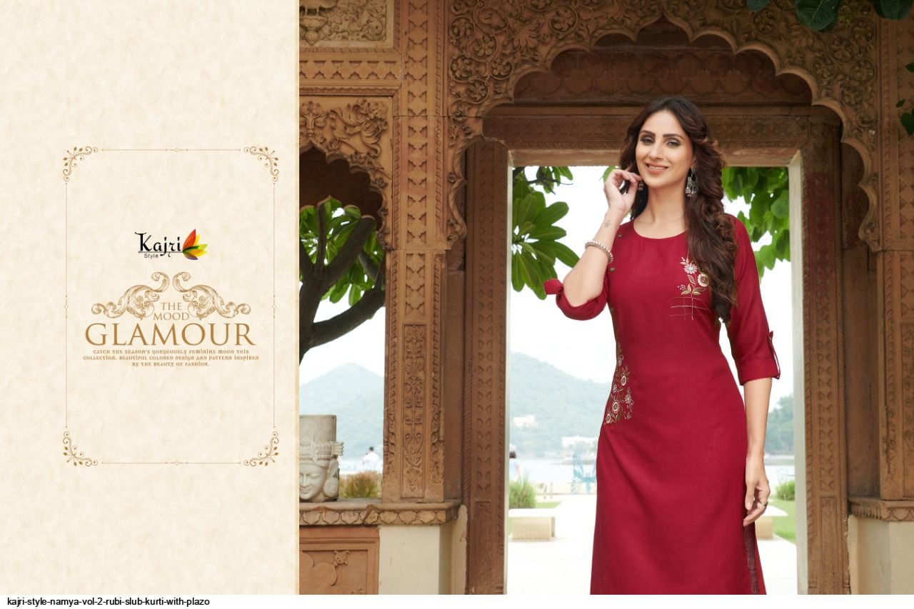 Kajri Style Presnets  Namya Vol 2 Rubi Slub Kurti With Plazo Wholesale Rate In Surat - Sai Dresses
