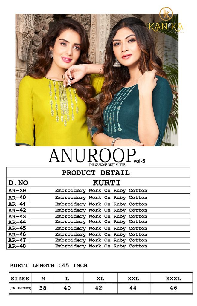 Kanika Presents  Anuroop Vol 5 Rubby Silk Embroidered Kurtis Wholesale Rate In Surat - Sai Dresses