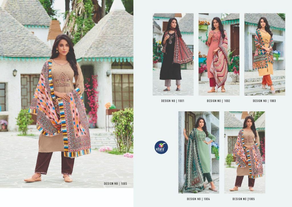 Vitara Fashion Presnets Starlink Rayon Kurti With Pant And Dupatta Wholesale Rate In Surat - Sai Dresses