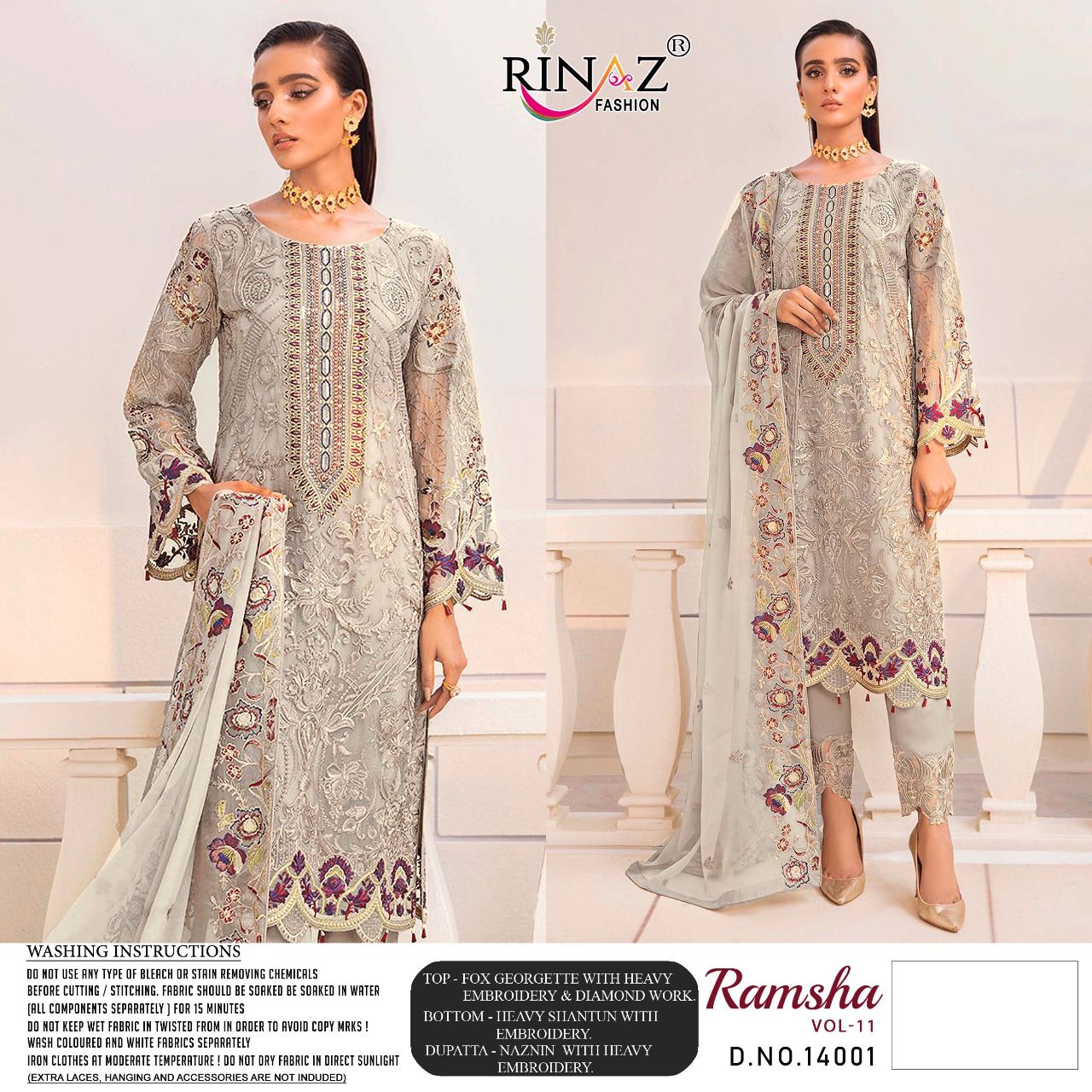 Rinaz Fahsion Presnets Ramsha Vol-11 Pakistani Suits Collection In Wholesale Rate In Surat - Sai Dresses