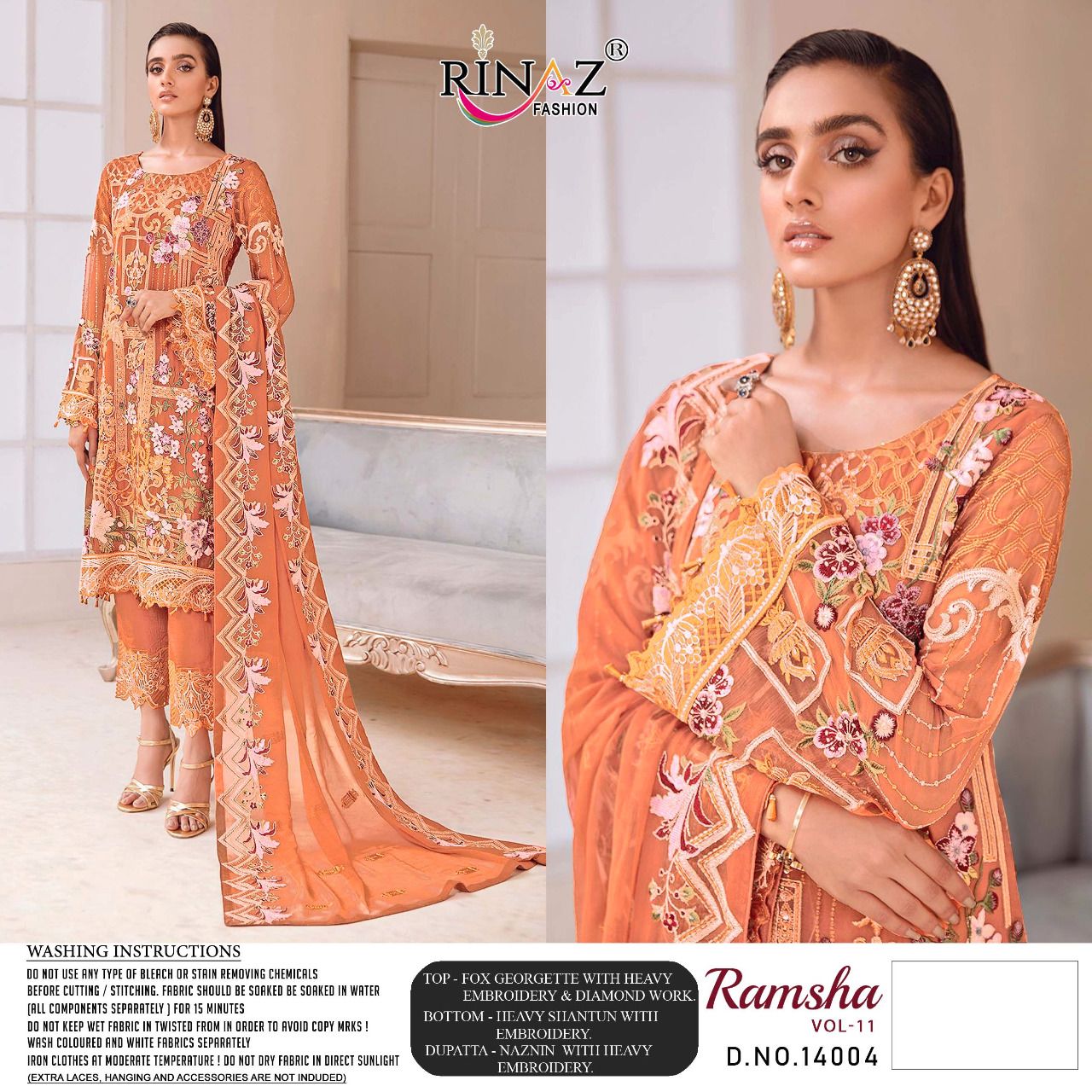 Rinaz Fahsion Presnets Ramsha Vol-11 Pakistani Suits Collection In Wholesale Rate In Surat - Sai Dresses