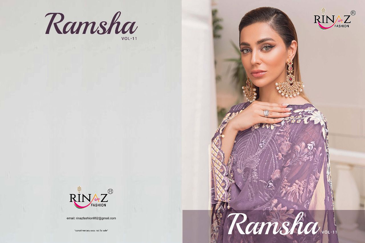 Rinaz Fahsion Presnets Ramsha Vol-11 Pakistani Suits Collection In Wholesale Rate In Surat - Sai Dresses