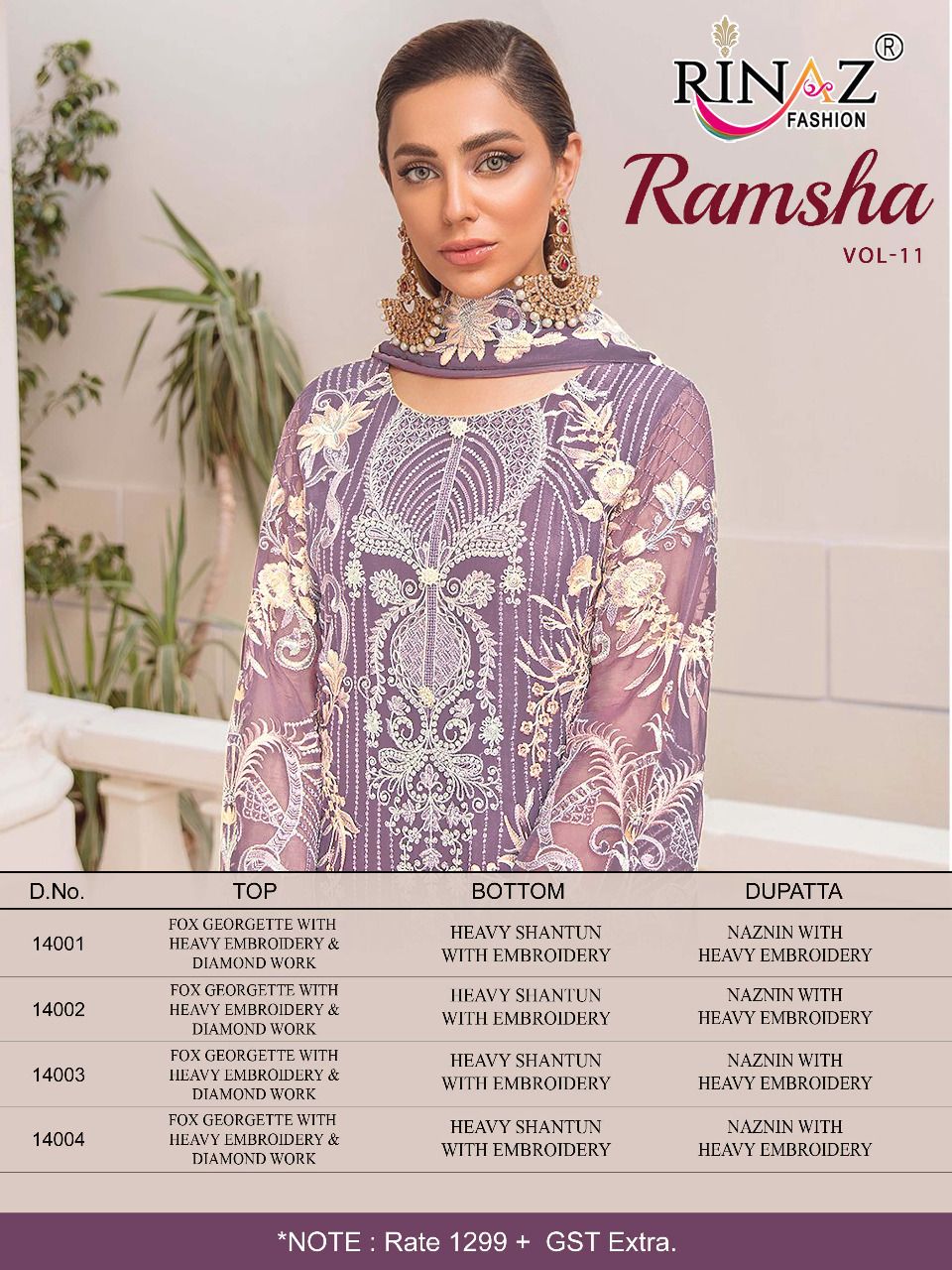 Rinaz Fahsion Presnets Ramsha Vol-11 Pakistani Suits Collection In Wholesale Rate In Surat - Sai Dresses