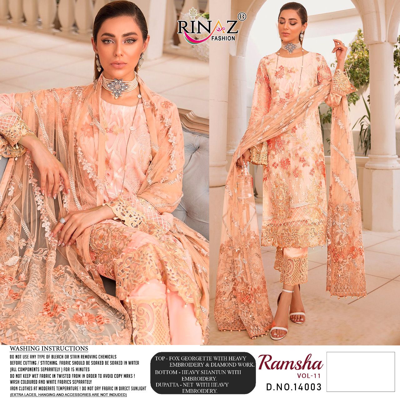 Rinaz Fahsion Presnets Ramsha Vol-11 Pakistani Suits Collection In Wholesale Rate In Surat - Sai Dresses