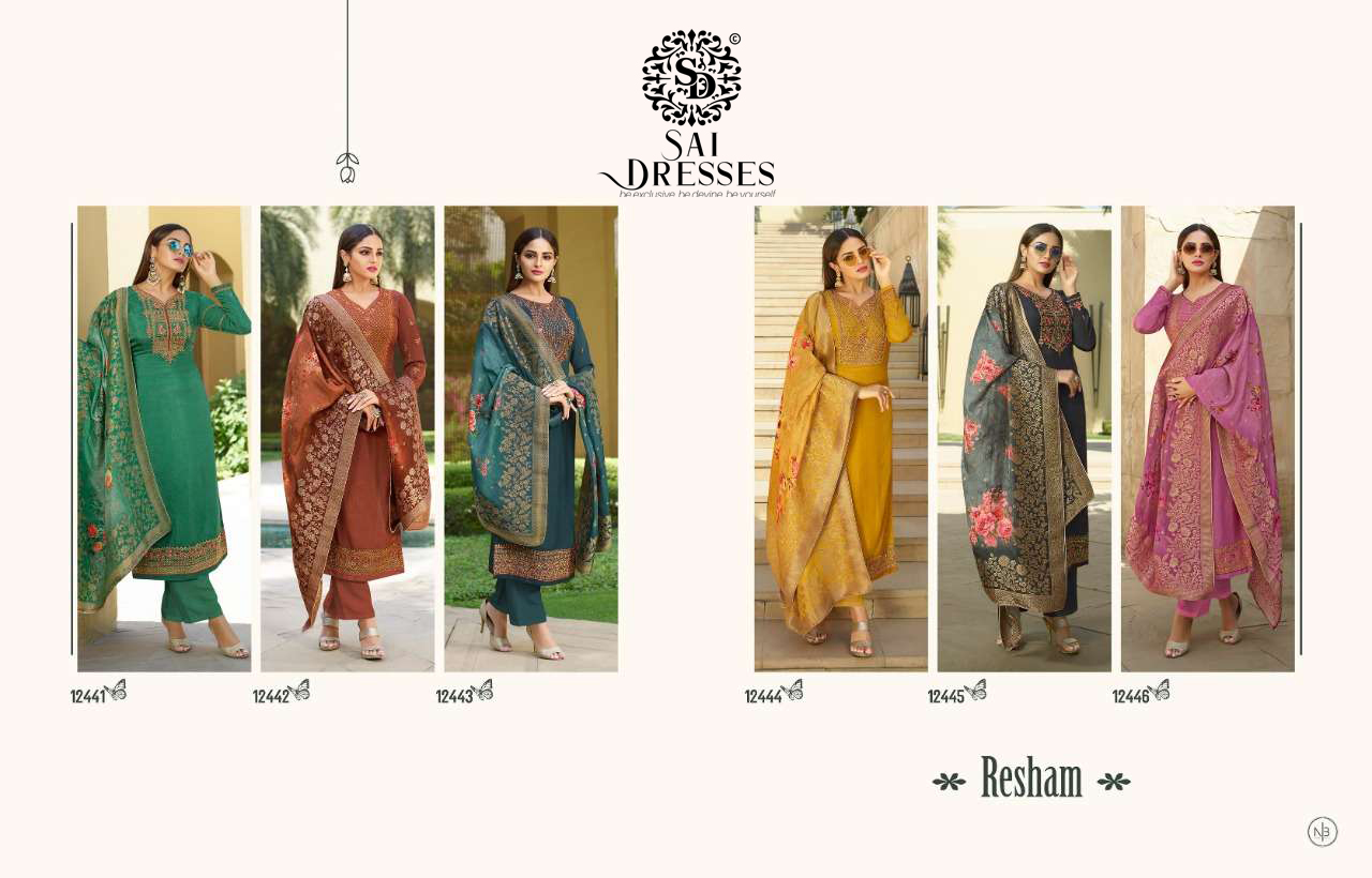 Zisa Present Resham 12441 To 12446 Series Designer Tusser Satin Wholesale Rate In Surat- Sai Dresses