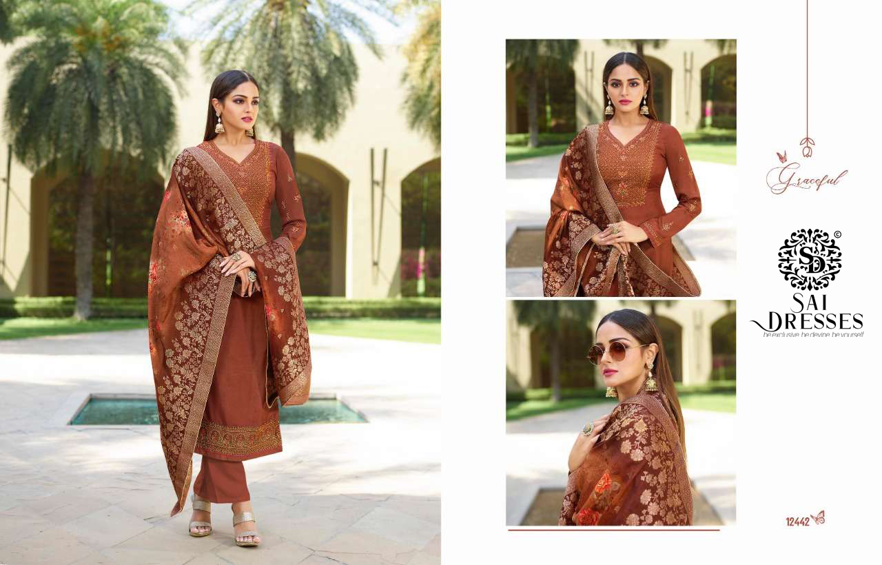 Zisa Present Resham 12441 To 12446 Series Designer Tusser Satin Wholesale Rate In Surat- Sai Dresses