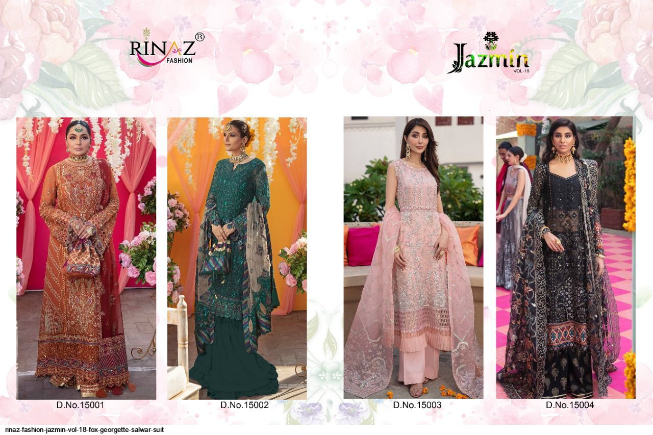 Rinaz Fashion Presents Jazmin Vol 18 Fox Georgette Salwar Suit Wholesale Rate In Surat - Sai Dresses