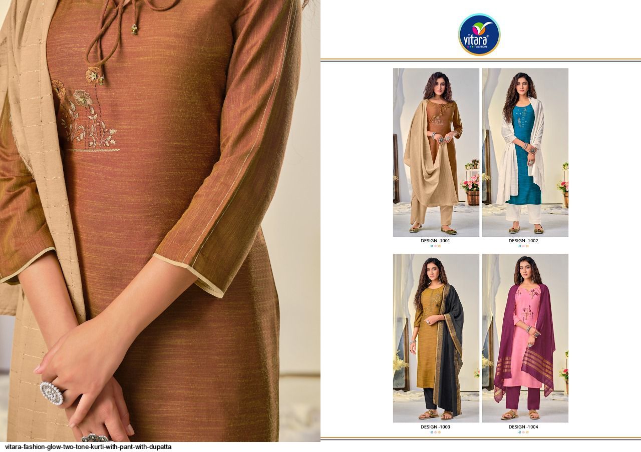 Vitara Fashion Presnets Glow Two Tone Kurti With Pant With Dupatta Wholesale Rate In Surat - Sai Dresses