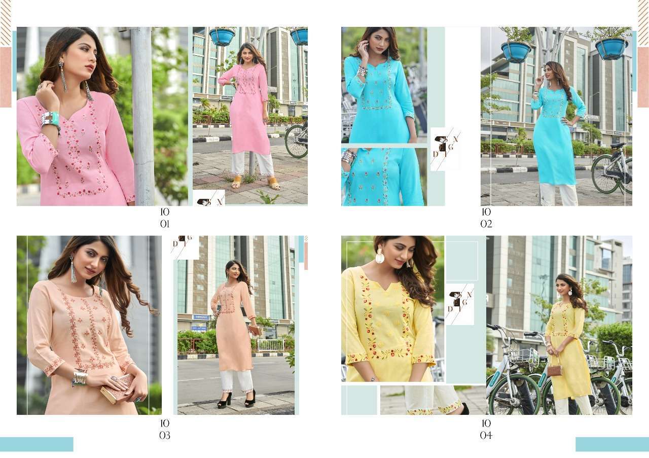 Vitara Fashion Presents Amorina Heavy Rayon Embroidery Wholesale Kurti With Pent In Surat - Sai Dresses