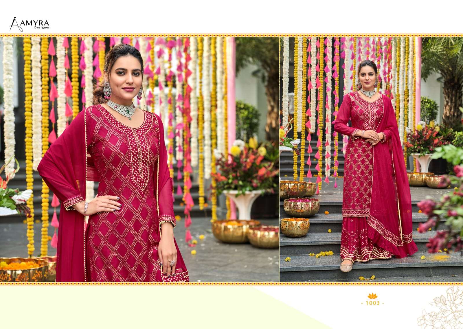 AMYRA DESIGNER PRESENTS LATEST GHARARA CATALOG NIKHAAR WHOLESALE RATE IN SURAT- SAI DRESSES