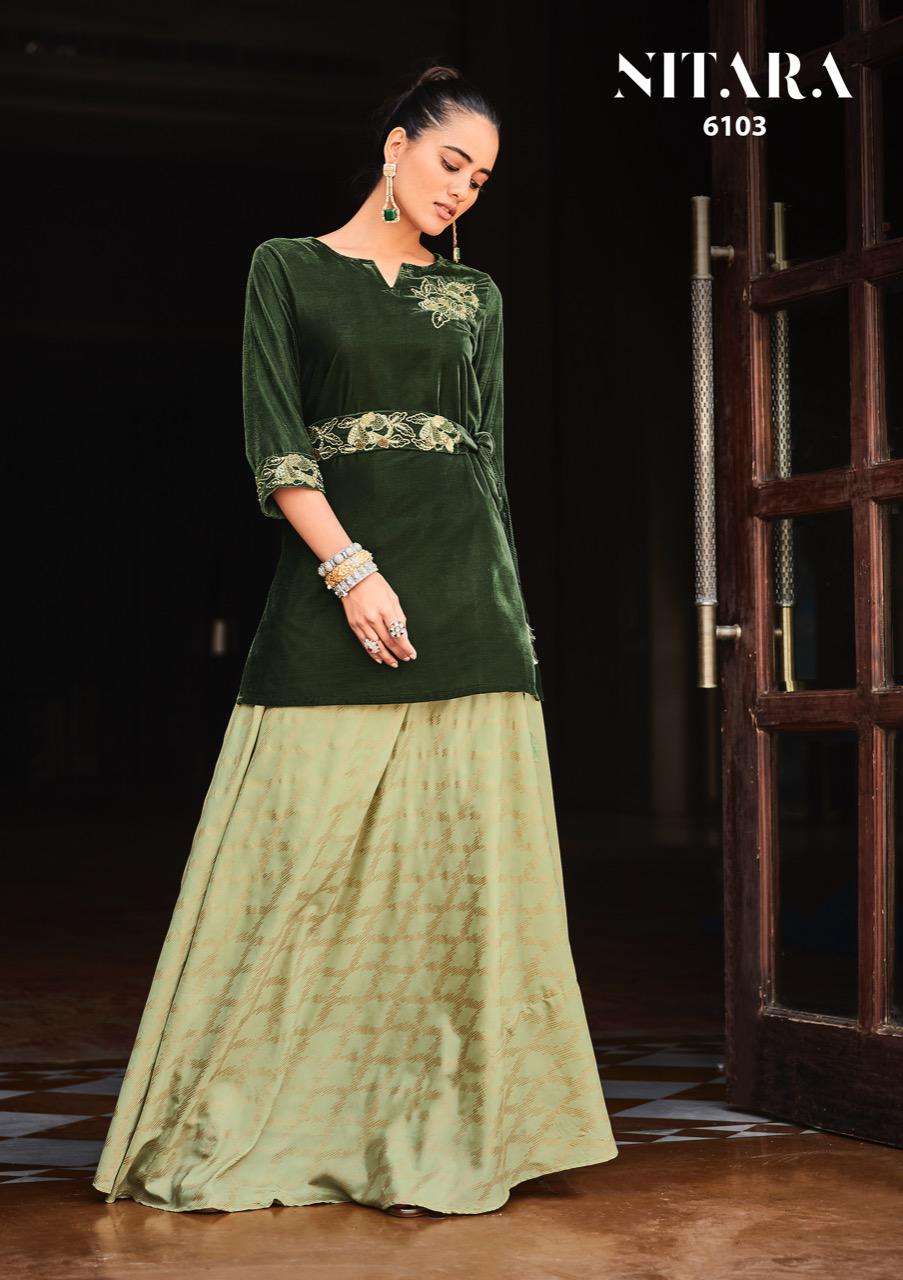 NITARA PRESENTS LATEST KURTI SKIRT CATALOG SPARKLES-07 WHOLESALE RATE IN SURAT- SAI DRESSES