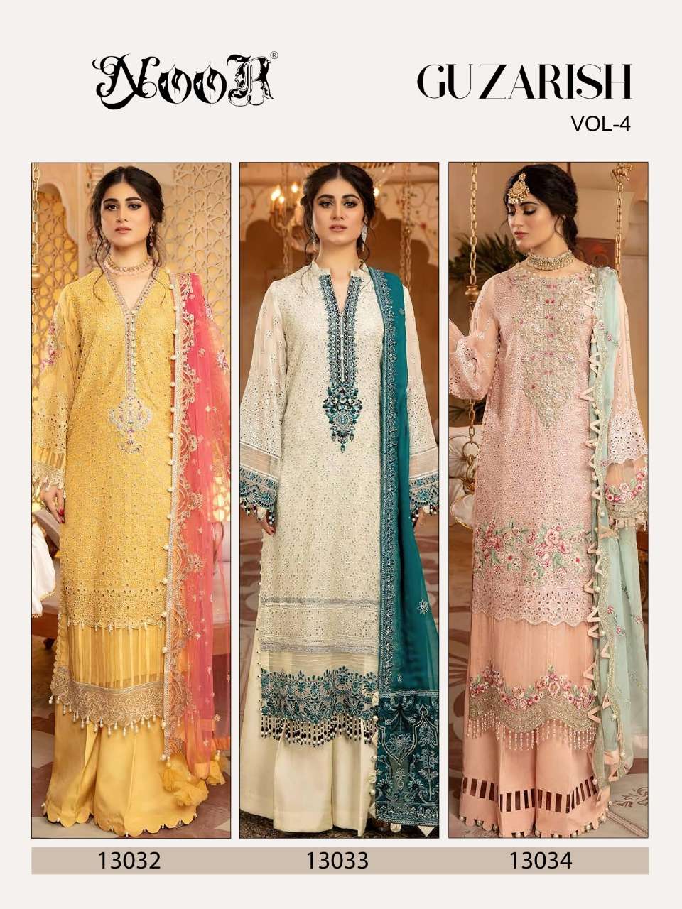 NOOR PRESENTS LATEST PAKISTANI CATALOG GUZARISH VOL -04 WHOLESALE RATE IN SURAT- SAI DRESSES