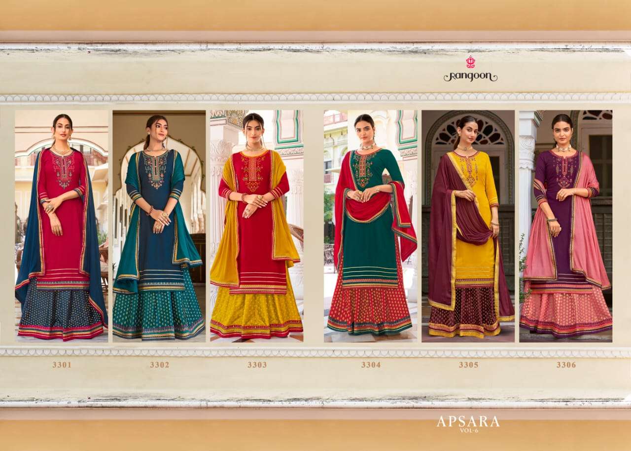 RANGOON PRESENTS LATEST CATALOG APSARA VOL-06 WHOLESALE RATE IN SURAT - SAI DRESSES