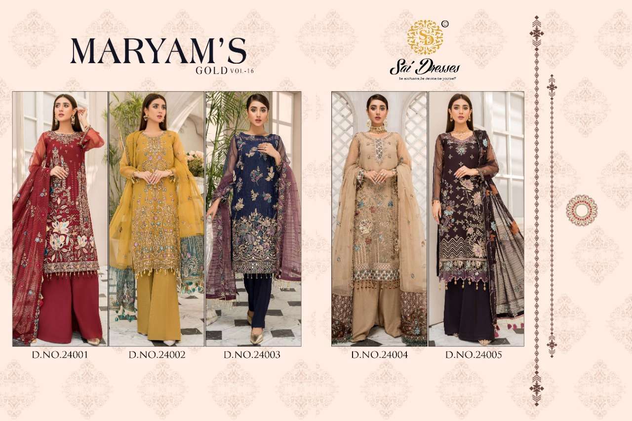 SAI DRESSES  PRESENTS MARYAM GOLD VOL-16 WHOLESALE RATE IN SURAT - SAI DRESSES