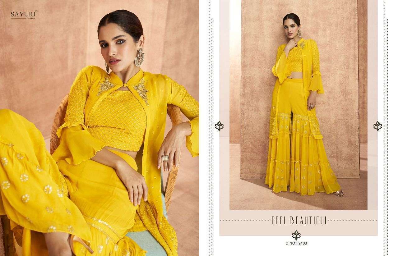 AASHIRWAD CREATION PRESENTS SAYURI ATTIRES GEORGETTE EMBROIDERY WHOLESALE READYMADE COLLECTION IN SURAT - SAI DRESSES