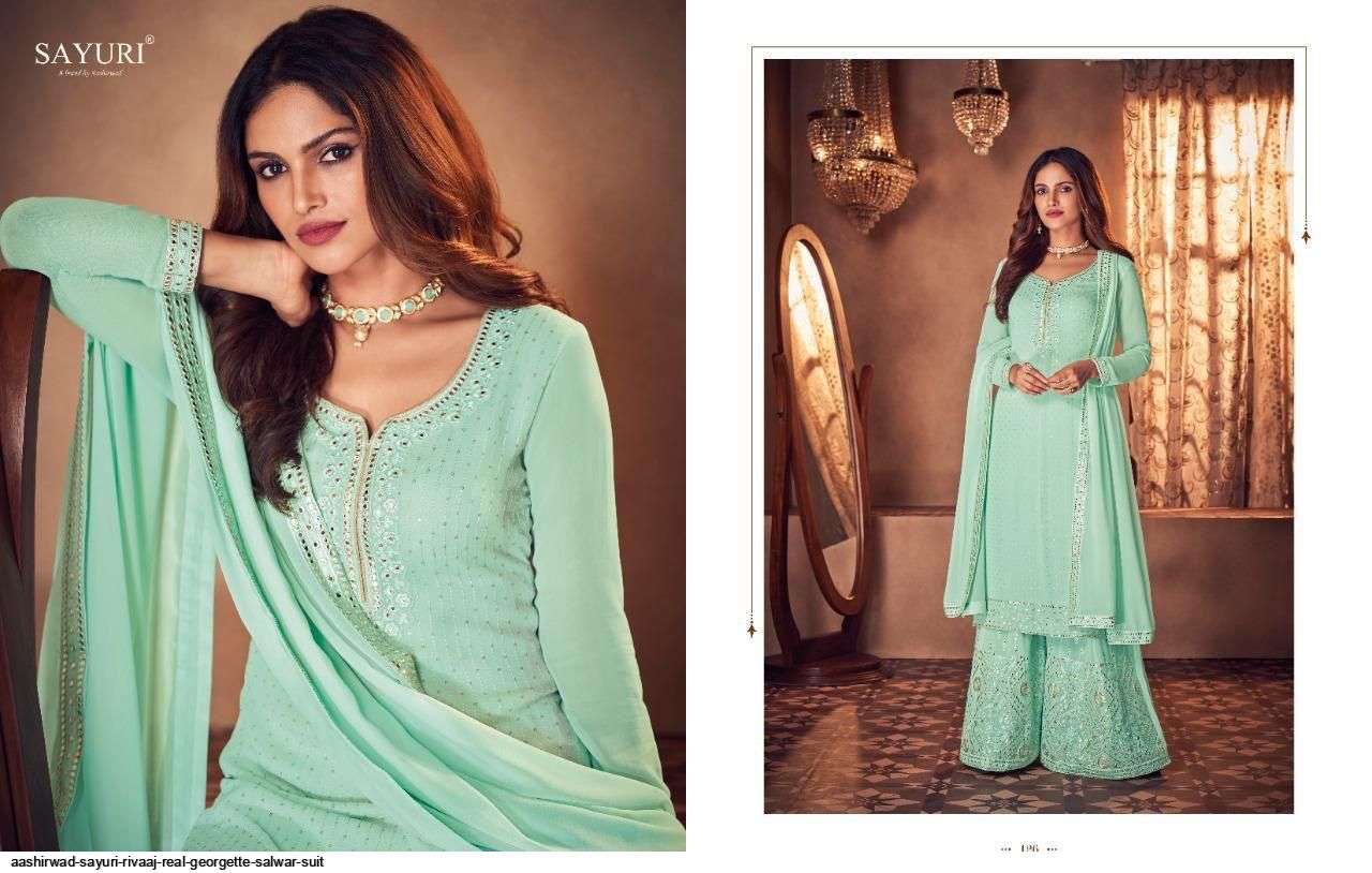 AASHIRWAD SAYURI RIVAAJ REAL GEORGETTE SALWAR SUIT IN WHOLESALE RATE IN SURAT - SAI DRESSES