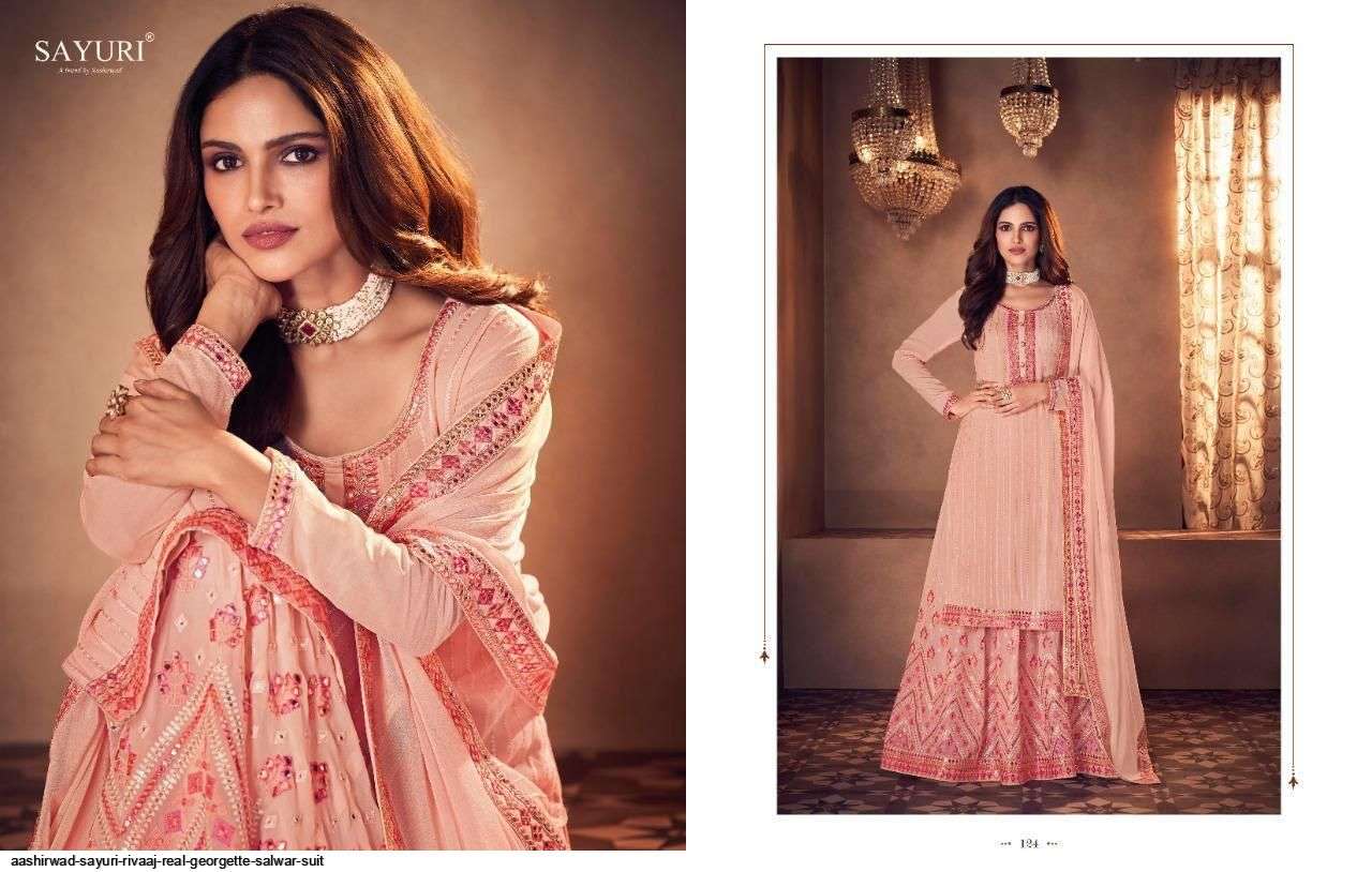 AASHIRWAD SAYURI RIVAAJ REAL GEORGETTE SALWAR SUIT IN WHOLESALE RATE IN SURAT - SAI DRESSES